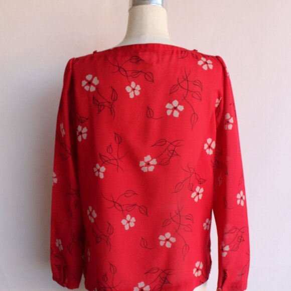 Vintage 1990s 2000s Blouse, Pant-her Red and White Floral Print Shirt Grandma - Picture 8 of 10